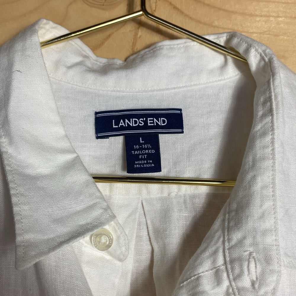 Lands End Men's Classic White 100% Linen Button Down Shirt - Picture 4 of 8